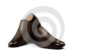 Men leather shoe in brown over white