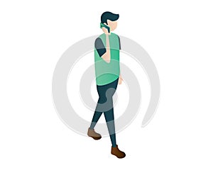 Men man isometric call mobile phone illustration vector, isometric men,people isometric,standing men