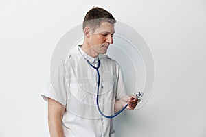 Men men stethoscope professional medic care doctor background medicine hospital uniform person