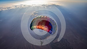 Men in mid air gliding, experiencing exhilaration generated by AI photo