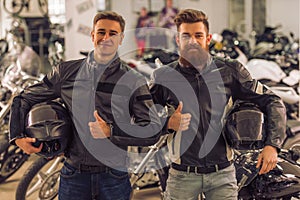 Men in motorbike salon