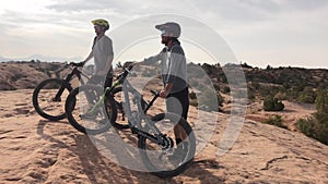 Men, mountain bike and cycling off road for journey performance, fitness or extreme sport. Male people, friends and