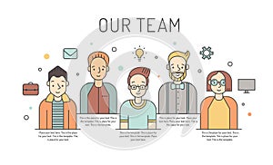 Men multicolored vector work team illustration. Business design concept. Minimalistic design.