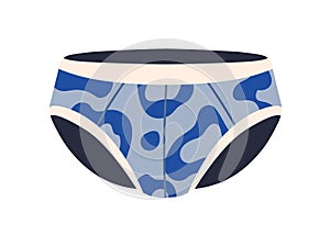 Men panties, briefs. Male underwear, pants design with abstract print. Mens underclothing, modern guys underpants. Flat photo