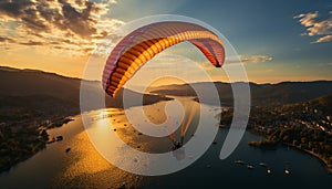 Men paragliding in mid air, enjoying the exhilaration of extreme sports generated by AI photo