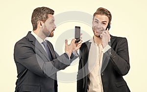 men partners gesturing at business negotiations. live business communication.