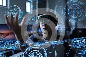 Men playing virtual reality with hololens