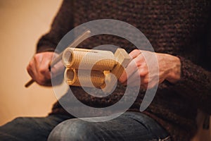 Men playing wooden holz agogo photo