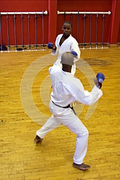 Men practicing karate