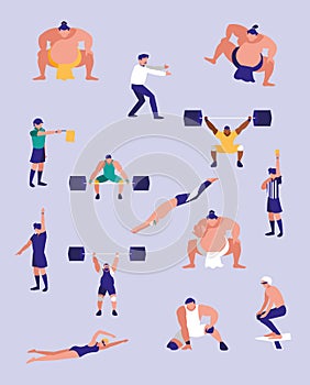 Men practicing sports avatar character photo