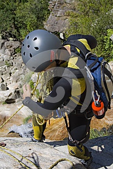 Men prepering for descending