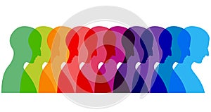 Men profile heads. Face silhouette in many different colors. Vector background