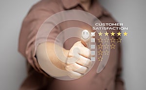 Men rate the service satisfaction of the business with a maximum of 5 stars. Service experience Satisfaction Rating Concept