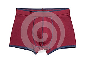 Men red boxers cutout. Male tight underwear of cotton with elastane isolated on a white background. New boxer briefs of burgundy