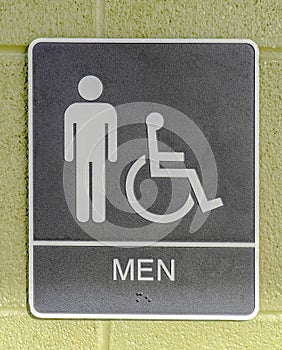 Men restroom sign posted on a green wall