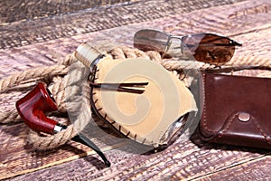 Men`s accessories for business and rekreation. A professional studio photograph of men`s business accessories. Top view