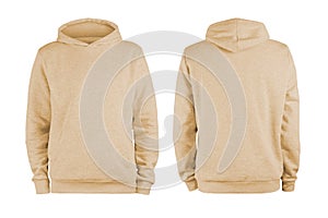 Men`s beige blank hoodie template,from two sides