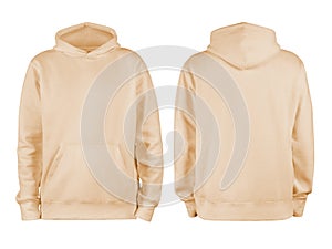 Men`s beige blank hoodie template,from two sides