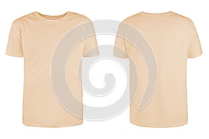 Men`s beige blank T-shirt template,from two sides