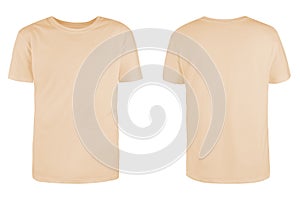 Men`s beige blank T-shirt template,from two sides photo