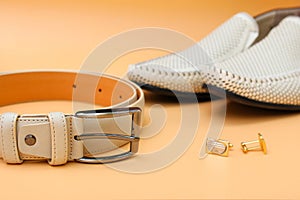 Men`s belt, shoes, cufflinks