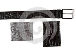 Men`s belt, wallet and passport cover isolated on a white background