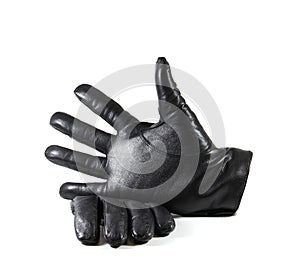 Men`s black leather gloves on a white background