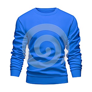 Men`s blank mockup blue sweatshirt wavy concept with long sleeves isolated white background. Front view empty template pullover