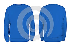 Men`s blue blank sweatshirt template,from two sides, natural shape on invisible mannequin, for your design mockup for print, isol