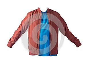 Men`s bomber jacket and polo shirt isolated on white background. fashionable casual wear