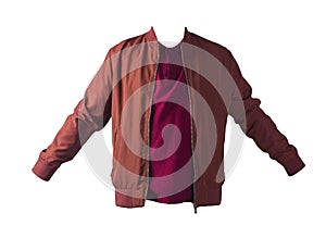Men`s bomber jacket and polo shirt isolated on white background. fashionable casual wear