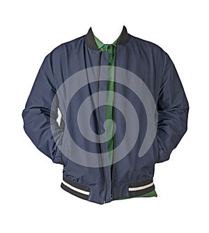 Men`s bomber jacket and  shirt isolated on white background. fashionable casual wear
