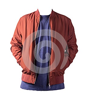 Men`s bomber jacket and t-shirt isolated on a white background. fashionable casual wear