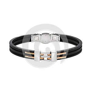 Men`s bracelet made of silver, steel and pink gold with carbon and rubber