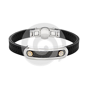 Men`s bracelet made of silver, steel and pink gold with carbon and rubber