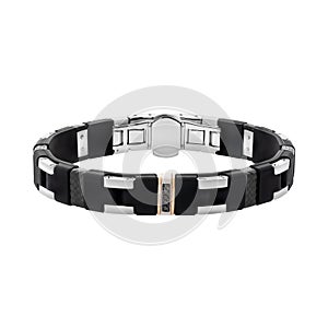 Men`s bracelet made of silver, steel and pink gold with carbon, rubber and black diamonds