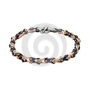 Men`s bracelet made of white and pink gold, rubber and steel with black vacuum diffusion coating