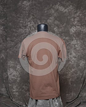 Men`s brown blank t shirt template, from back side