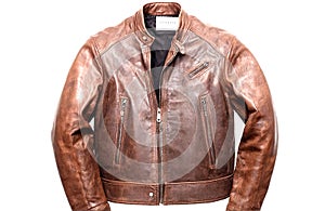 Men\'s brown leather jacket, cut out isolated on white background