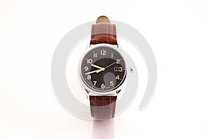 Men's brown leather wrist watch