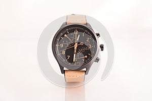 Men's brown leather wrist watch