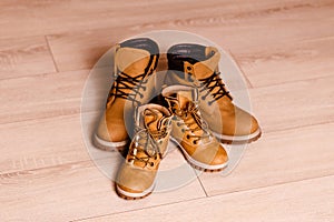 Men`s and children`s brown shoes