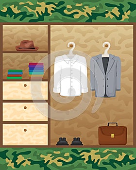 Men`s clothing in the closet