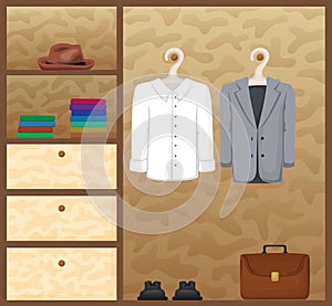 Men`s clothing in the closet