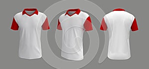 Men`s collared t-shirt mockup in front, side and back views
