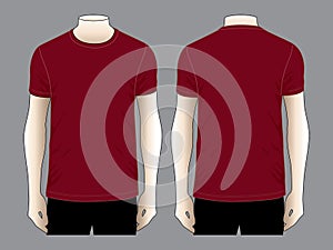 Men's Crimson Short Sleeve T-Shirt Template Vector on Gray Background