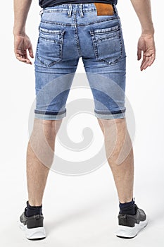 men`s denim shorts close up isolated