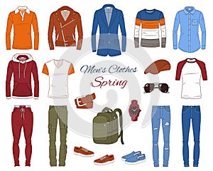 Men`s Fashion set, clothes and accessories, vector illustration
