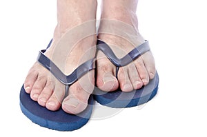 Men's Feet Wearing Navy Blue Flop Flops #2
