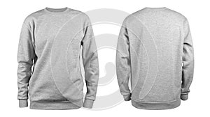 Men`s grey blank sweatshirt template,from two sides, natural shape on invisible mannequin, for your design mockup for print, isola